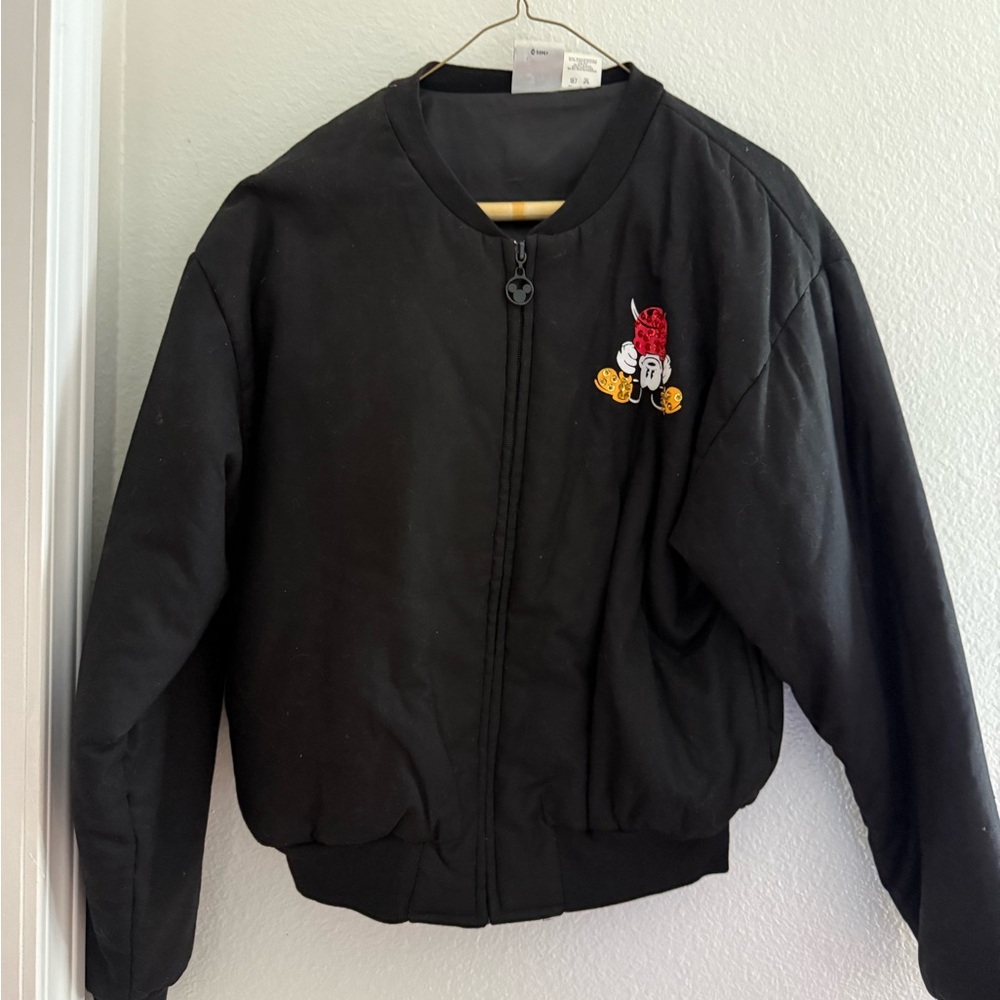 Black Bomber Jacket with Embroidered Design
